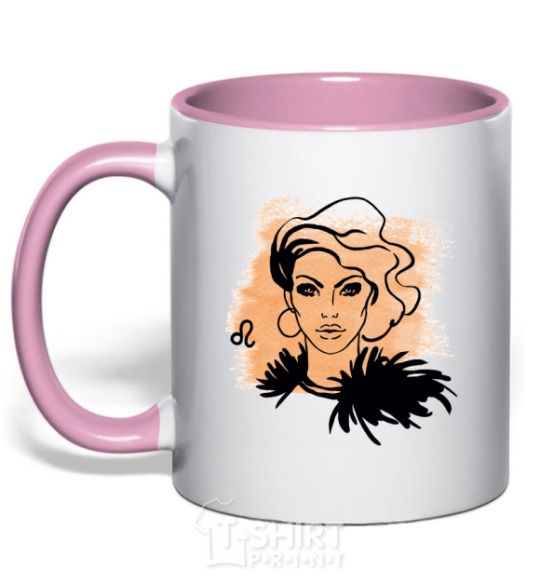 Чашка с цветной ручкой Лев девушка Нежно розовый фото