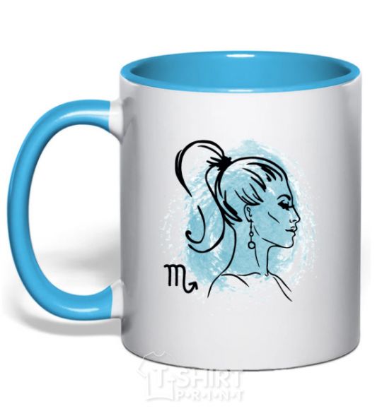 Mug with a colored handle Scorpio girl sky-blue фото