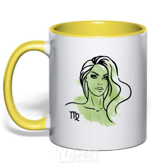 Mug with a colored handle Virgo girl yellow фото