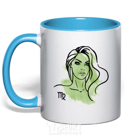 Mug with a colored handle Virgo girl sky-blue фото