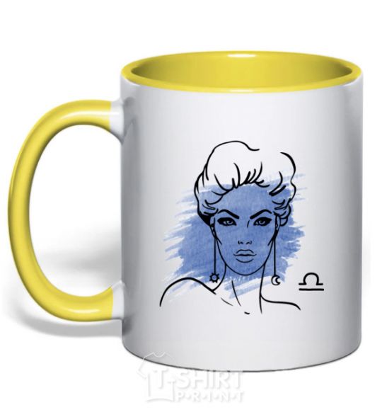 Mug with a colored handle Libra girl yellow фото