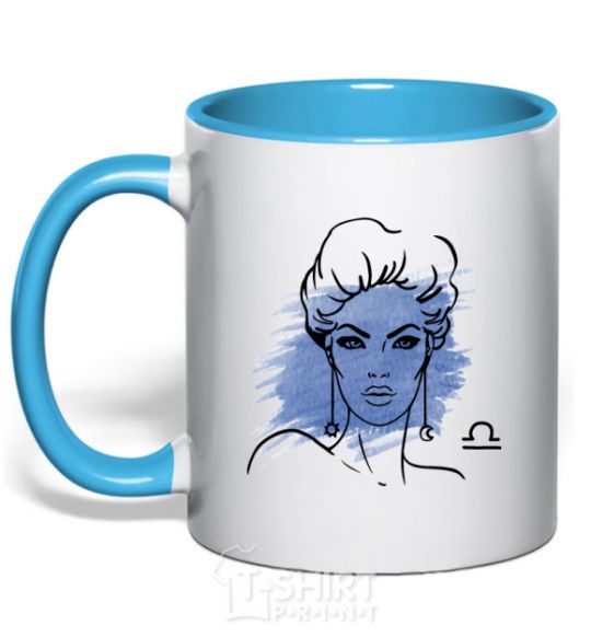 Mug with a colored handle Libra girl sky-blue фото