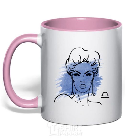 Mug with a colored handle Libra girl light-pink фото