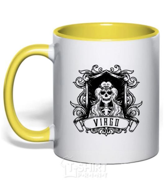 Mug with a colored handle Virgo skeleton yellow фото