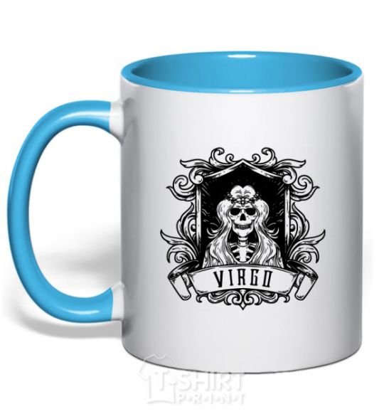 Mug with a colored handle Virgo skeleton sky-blue фото