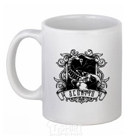 Ceramic mug A scorpion with a skull White фото