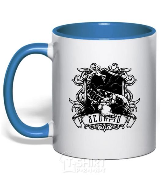 Mug with a colored handle A scorpion with a skull royal-blue фото