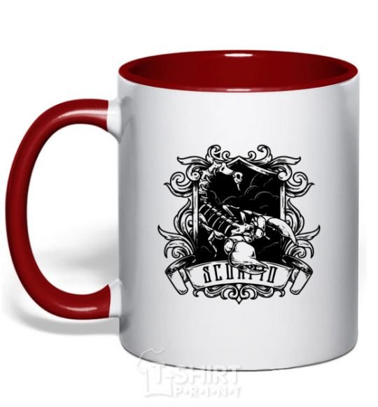 Mug with a colored handle A scorpion with a skull red фото