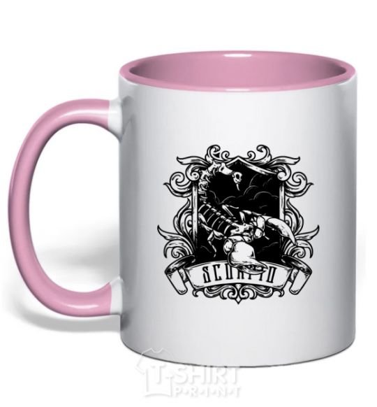 Mug with a colored handle A scorpion with a skull light-pink фото