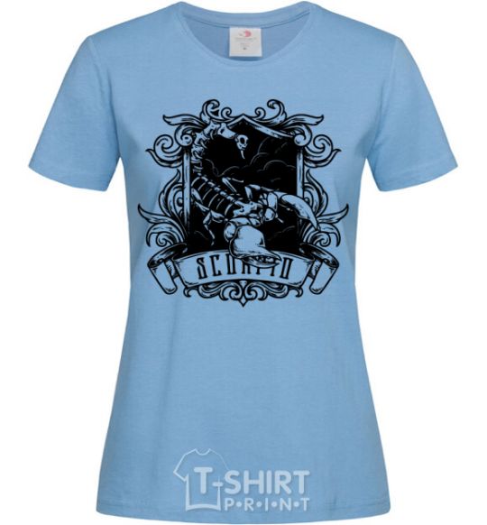Women's T-shirt A scorpion with a skull sky-blue фото