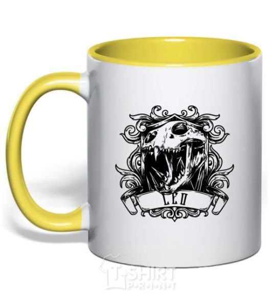 Mug with a colored handle Lion skull yellow фото