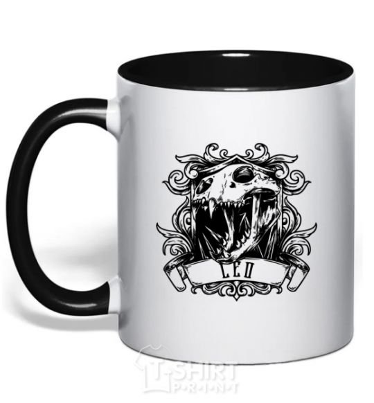Mug with a colored handle Lion skull black фото