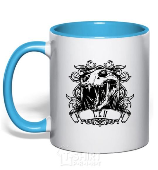 Mug with a colored handle Lion skull sky-blue фото