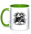 Mug with a colored handle Lion skull kelly-green фото