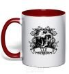 Mug with a colored handle Lion skull red фото