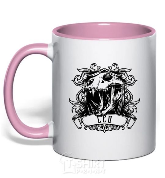 Чашка с цветной ручкой Лев череп Нежно розовый фото
