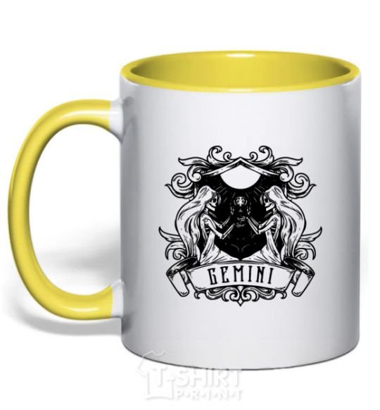 Mug with a colored handle Gemini skeleton yellow фото