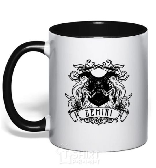 Mug with a colored handle Gemini skeleton black фото