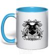 Mug with a colored handle Gemini skeleton sky-blue фото