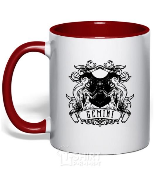 Mug with a colored handle Gemini skeleton red фото