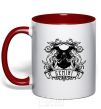 Mug with a colored handle Gemini skeleton red фото