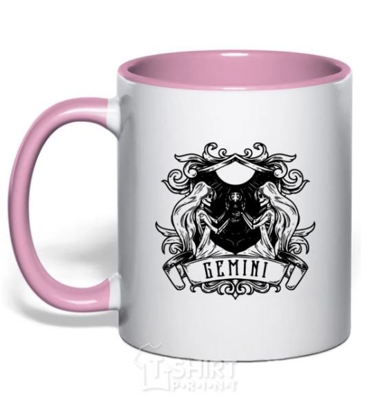 Mug with a colored handle Gemini skeleton light-pink фото