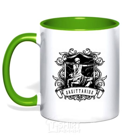 Mug with a colored handle Sagittarius skeleton kelly-green фото