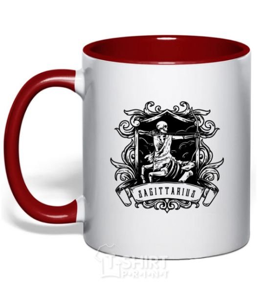 Mug with a colored handle Sagittarius skeleton red фото