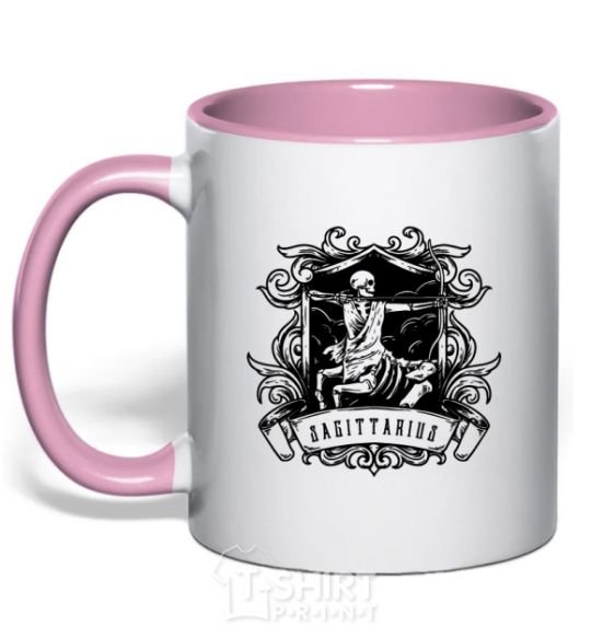 Mug with a colored handle Sagittarius skeleton light-pink фото