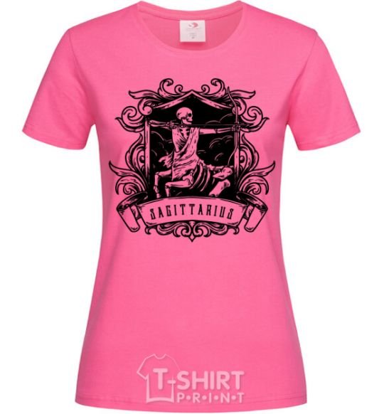 Женская футболка Стрелец скелет Ярко-розовый фото