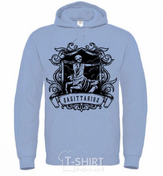 Men`s hoodie Sagittarius skeleton sky-blue фото