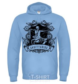 Men`s hoodie Sagittarius skeleton sky-blue фото
