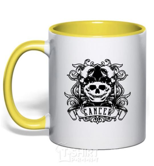 Mug with a colored handle Cancer of the skull yellow фото