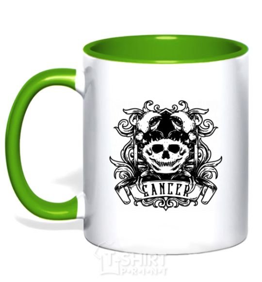 Mug with a colored handle Cancer of the skull kelly-green фото