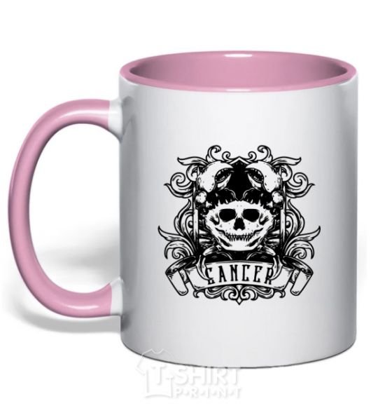 Mug with a colored handle Cancer of the skull light-pink фото