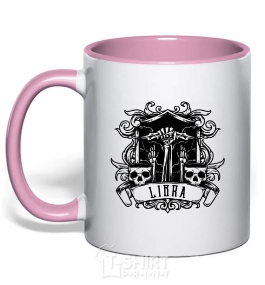 Mug with a colored handle Libra skull light-pink фото