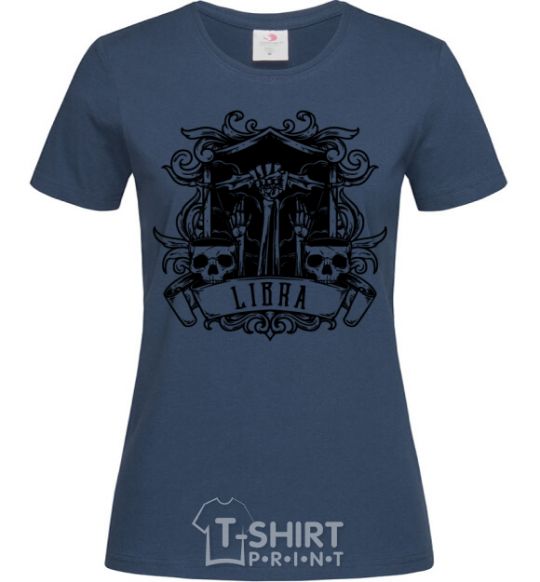 Women's T-shirt Libra skull navy-blue фото