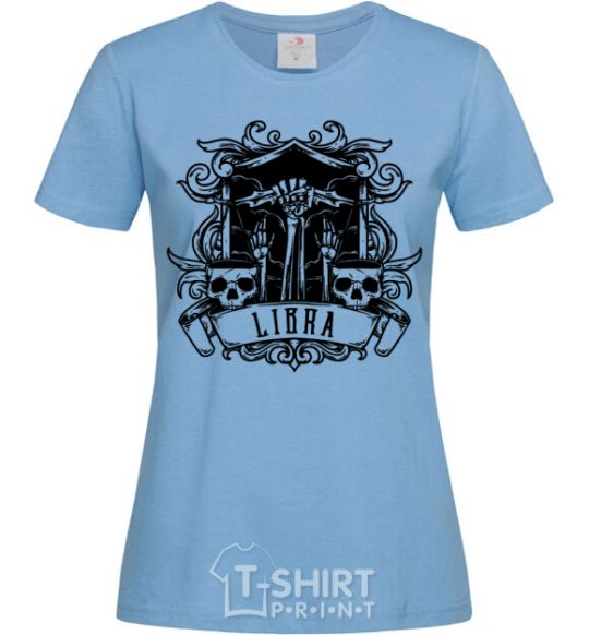 Women's T-shirt Libra skull sky-blue фото