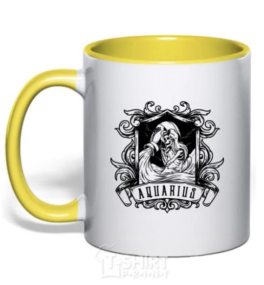 Mug with a colored handle Aquarius skeleton yellow фото