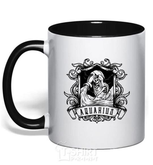 Mug with a colored handle Aquarius skeleton black фото
