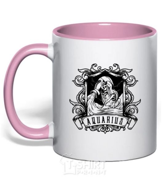 Mug with a colored handle Aquarius skeleton light-pink фото