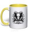 Mug with a colored handle Aries skull yellow фото