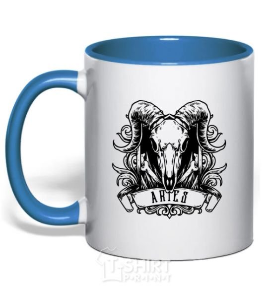 Mug with a colored handle Aries skull royal-blue фото
