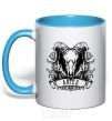 Mug with a colored handle Aries skull sky-blue фото