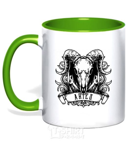 Mug with a colored handle Aries skull kelly-green фото