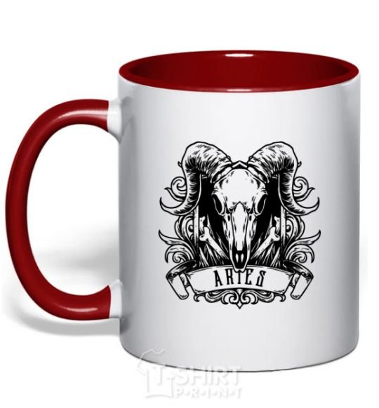 Mug with a colored handle Aries skull red фото