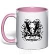 Mug with a colored handle Aries skull light-pink фото