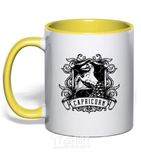 Mug with a colored handle Capricorn skeleton yellow фото