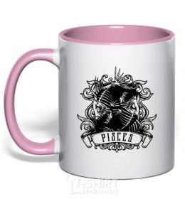 Mug with a colored handle Fish skeleton light-pink фото