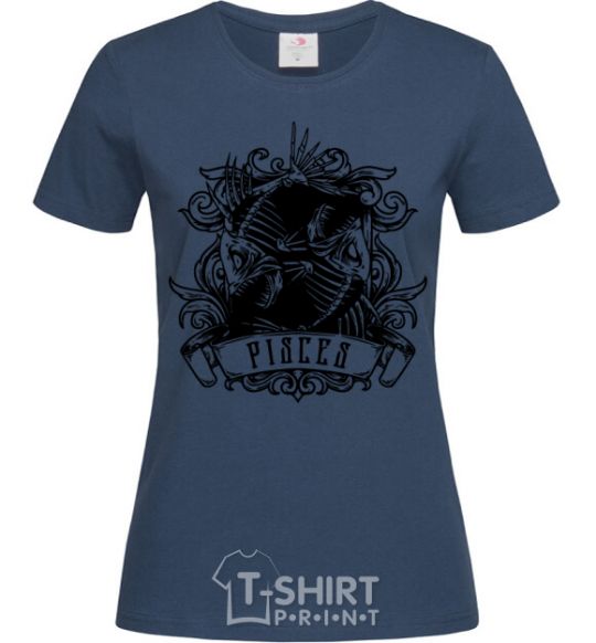 Women's T-shirt Fish skeleton navy-blue фото